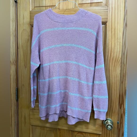 Blush and white striped American Eagle jeggings fit size M sweater - Picture 1 of 5